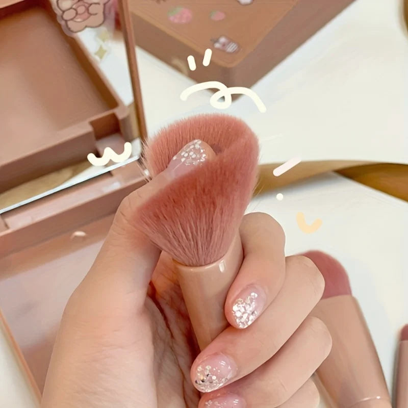 5Pcs Portable Makeup Brush Set With Mirror -  Foldable Travel Kit ，Mini Makeup Brush Set Travel Makeup Brush Set - Aura Dourada